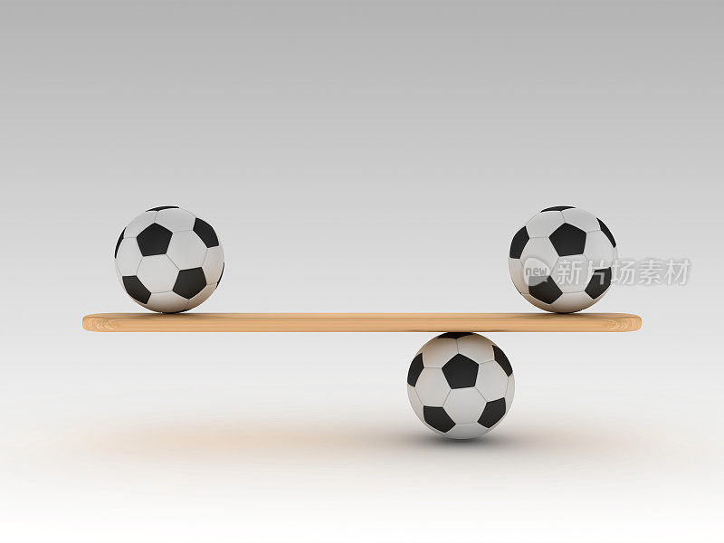 跷跷板规模与足球- 3D渲染